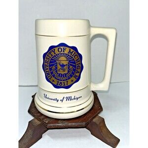 Vintage University of Michigan 1817 Logo Decorative Mug Tankard Ivory Academia